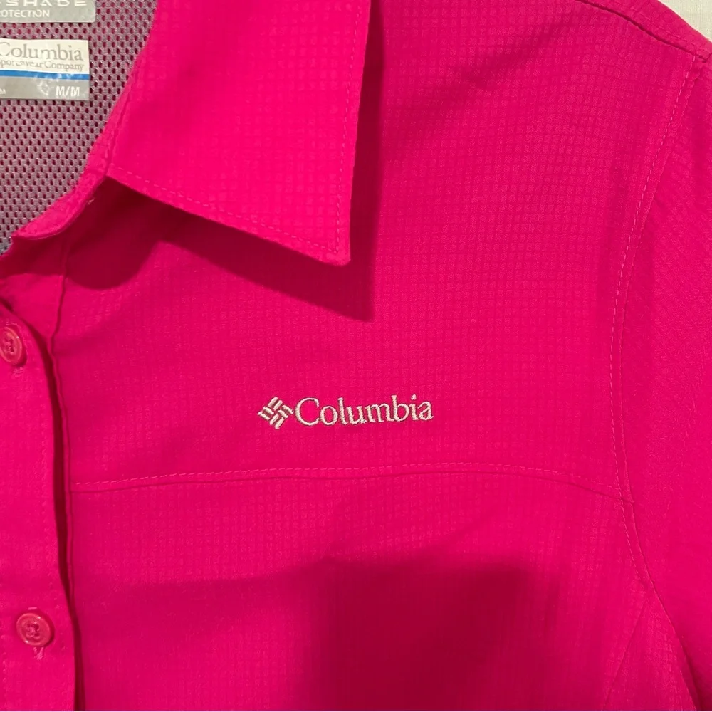 Columbia Omni-Shade Women's Fuchsia Short Sleeve Button Down Shirt Size Medium - Picture 3 of 11